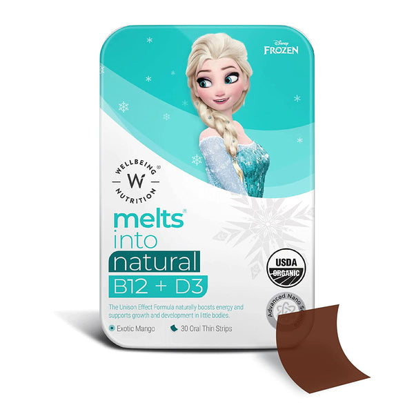 Wellbeing Nutrition Melts Into Natural B12 + D3 Frozen Mango Flavour, (30 Oral Strips)