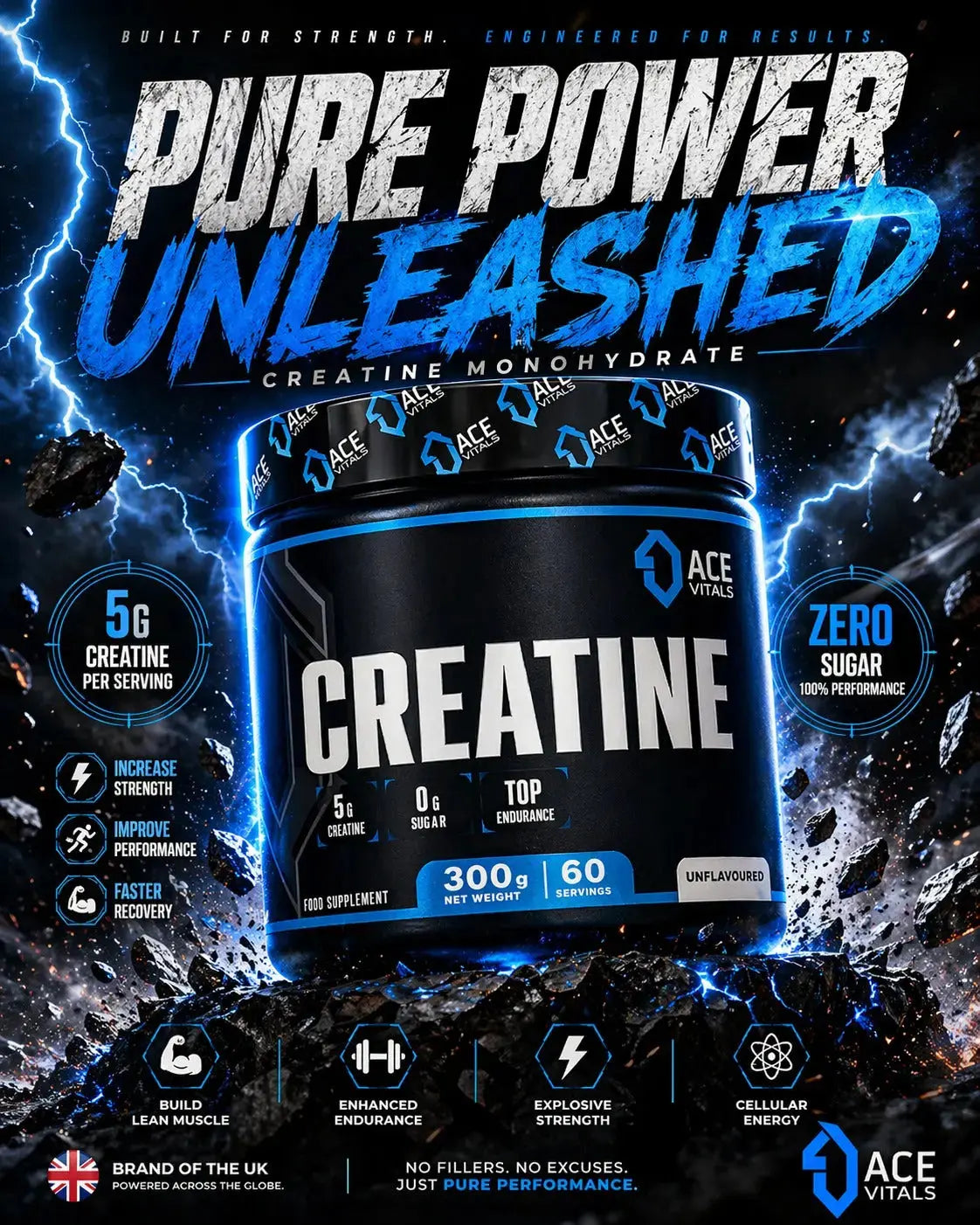 Ace Vitals Creatine 300g | 100 Servings | Mfg: European Union Product vendor