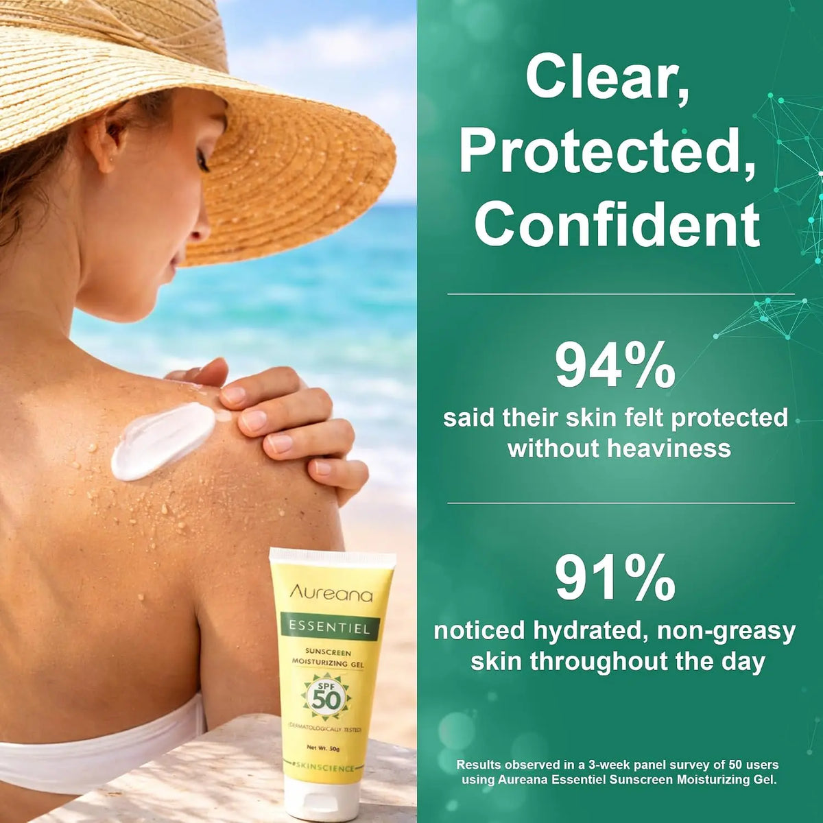 Aureana Essentiel Sunscreen Moisturizing Gel SPF 50 | Lightweight & Non-Greasy | 50g