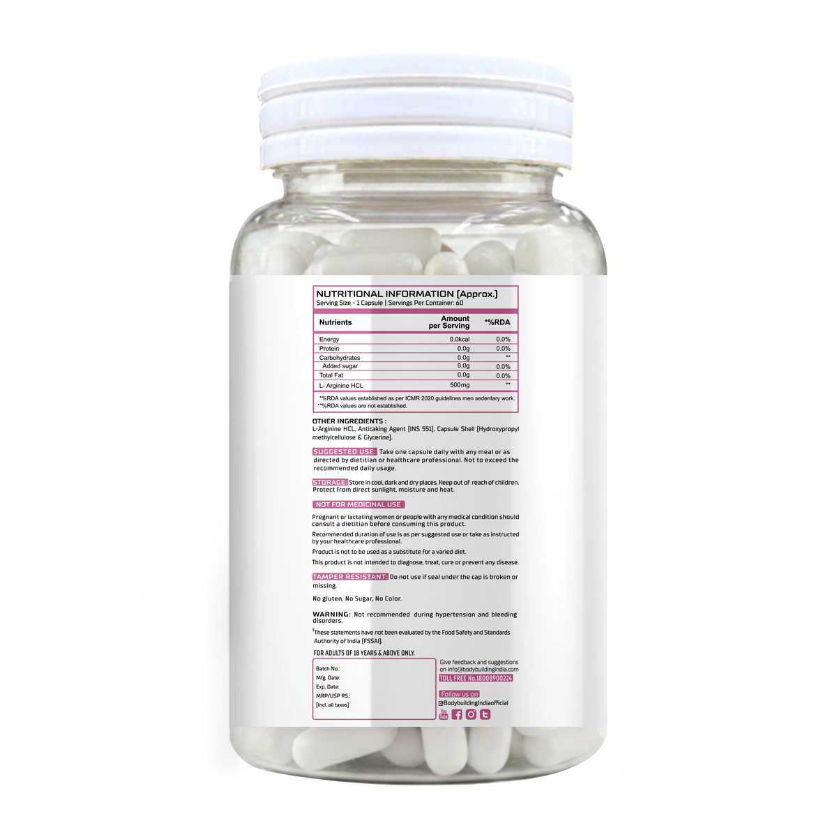 BBI L-Arginine Plus Capsules – Nitric Oxide Booster, Blood Flow & Workout Performance (60 Capsules) Product vendor