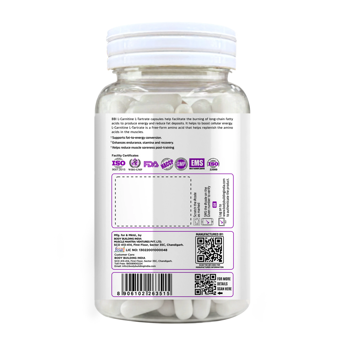 BBI L-Carnitine L-Tartrate 500 mg Supplement – Fat Burner, Energy & Performance Support | 60 Capsules Product vendor