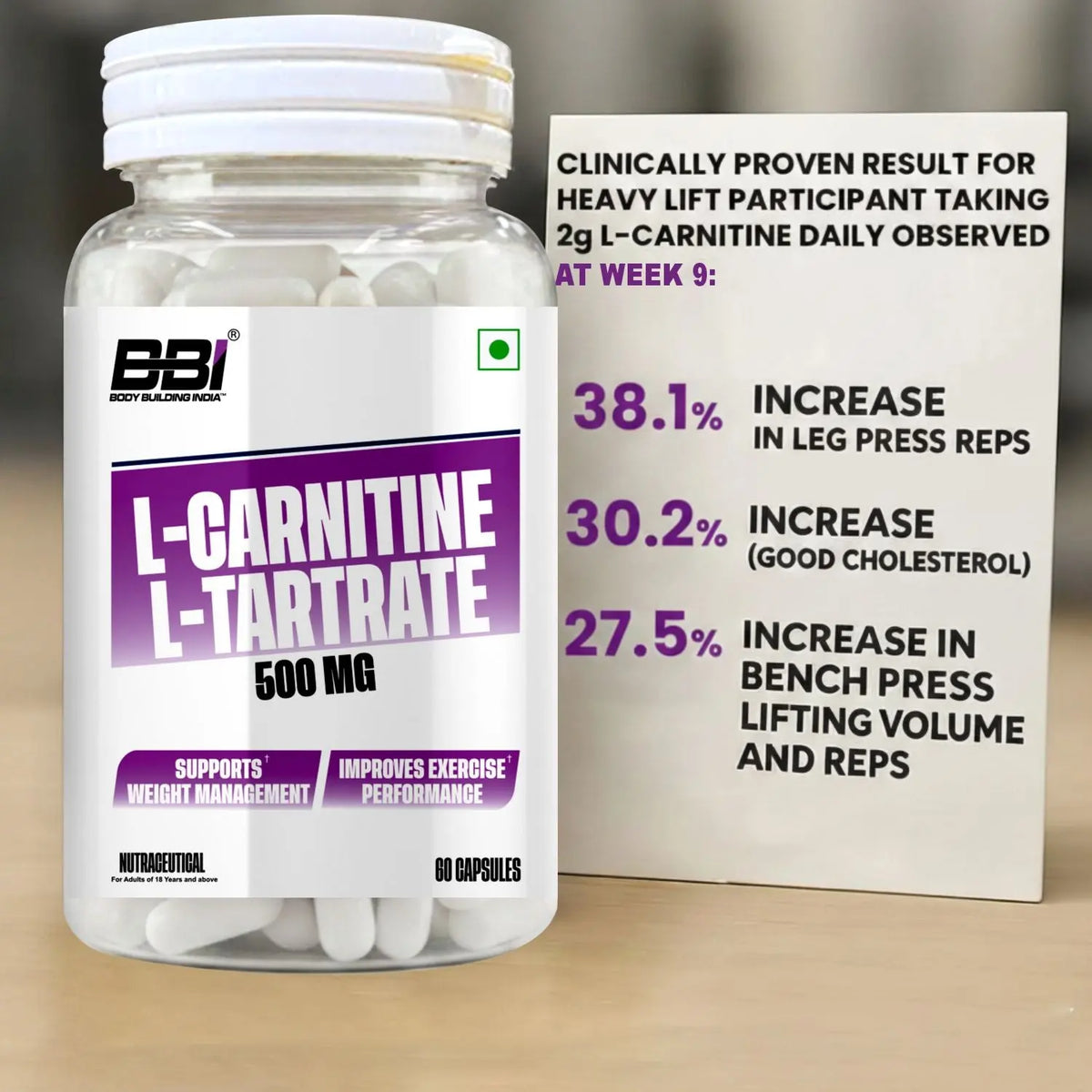 BBI L-Carnitine L-Tartrate 500 mg Supplement – Fat Burner, Energy & Performance Support | 60 Capsules Product vendor