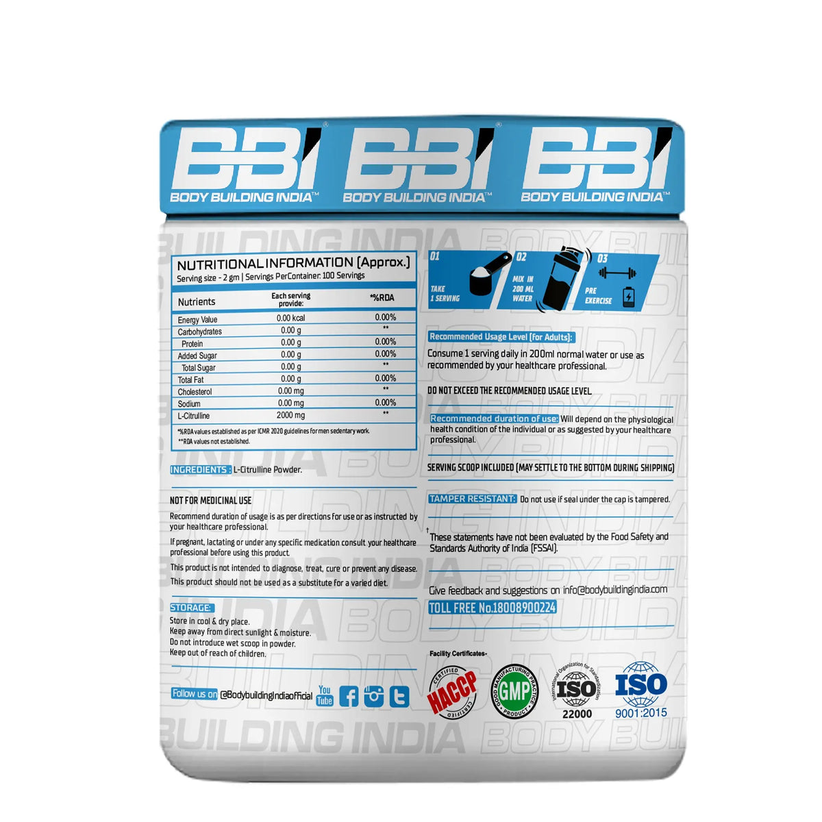 BBI L-Citrulline 2000mg | 200g Product vendor