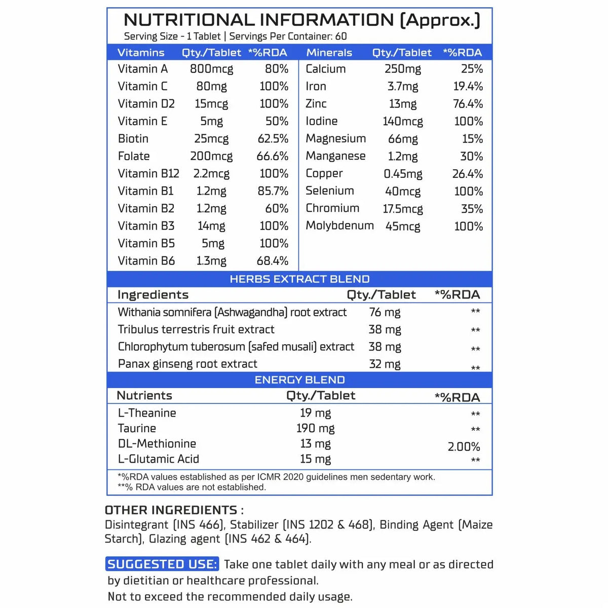 BBI Multivitamin for Men Supplement – Vitamins & Minerals for Energy, Immunity & Muscle Health | 60 Tablets Product vendor