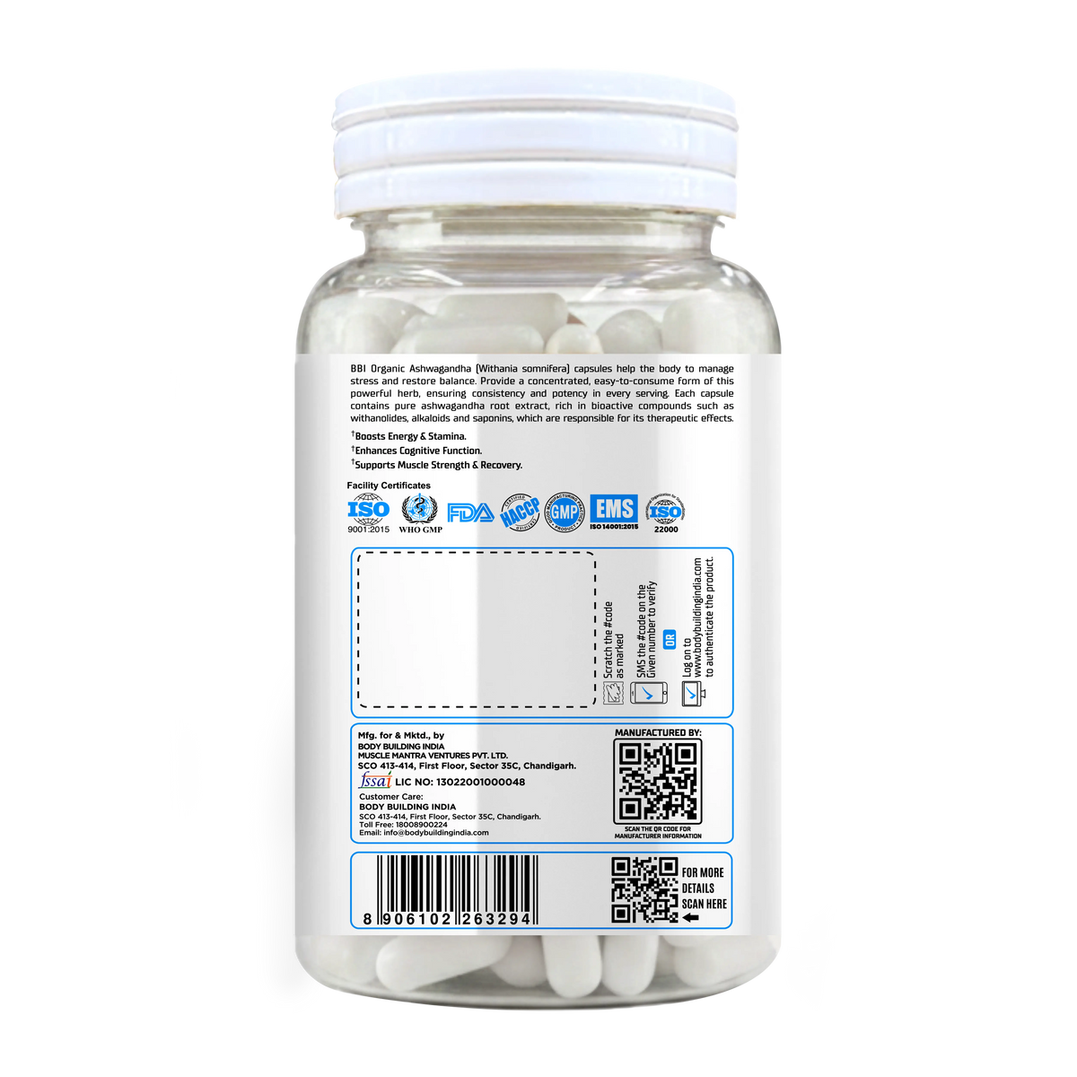 BBI Organic Ashwagandha Supplement – Stress Management, Strength & Wellness Support | 60 Caps Product vendor