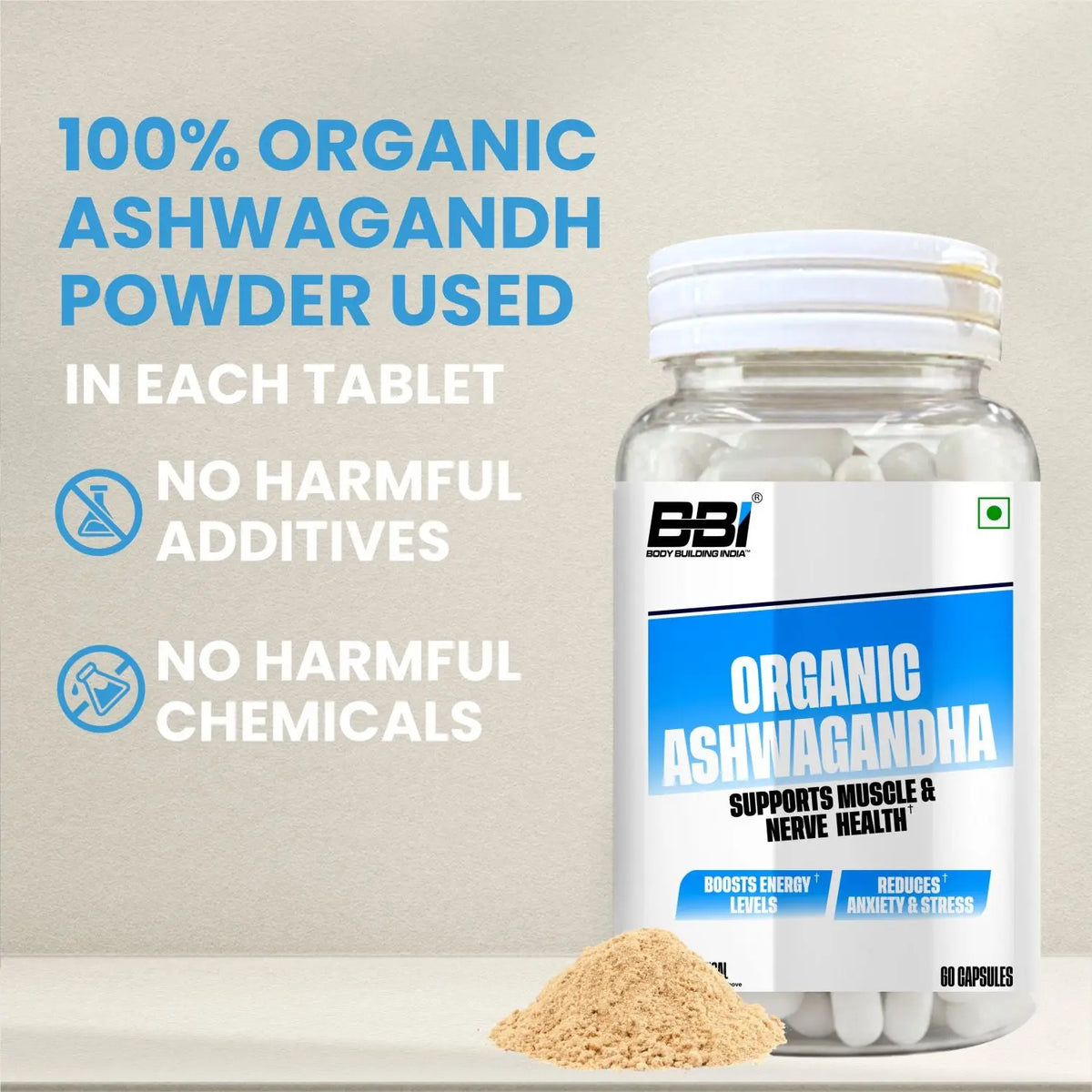 BBI Organic Ashwagandha Supplement – Stress Management, Strength & Wellness Support | 60 Caps Product vendor