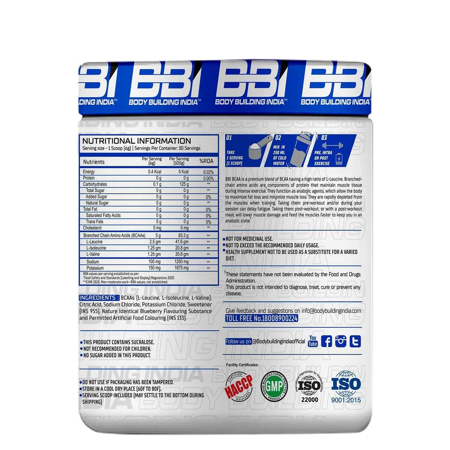 Body Building India BBI BCAA 180g Product vendor