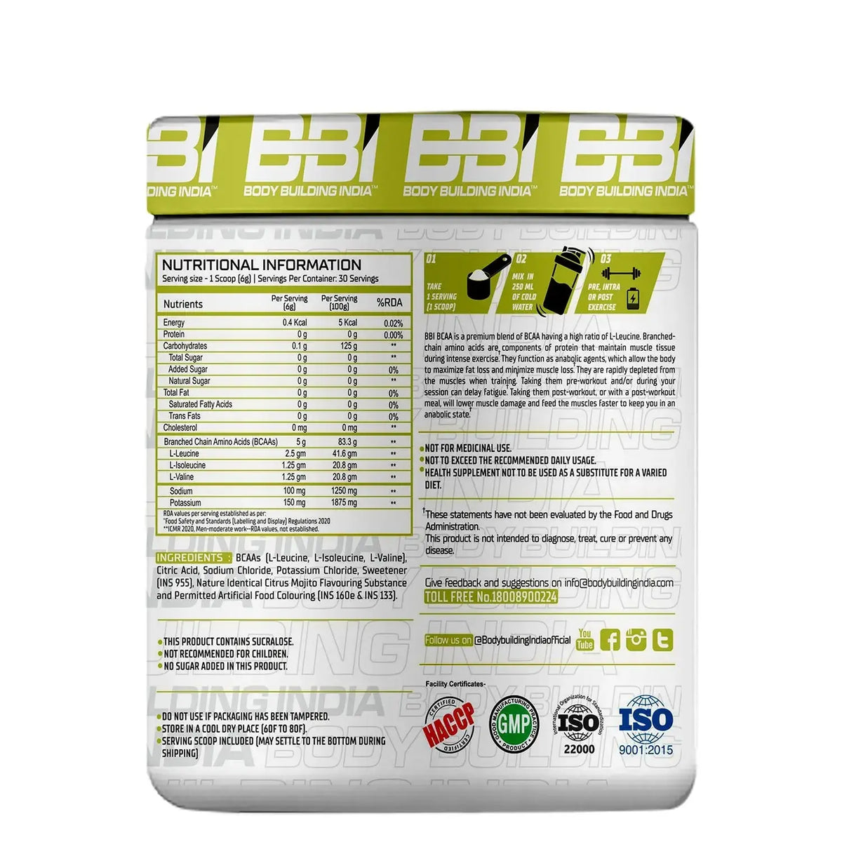 Body Building India BBI BCAA 180g Product vendor