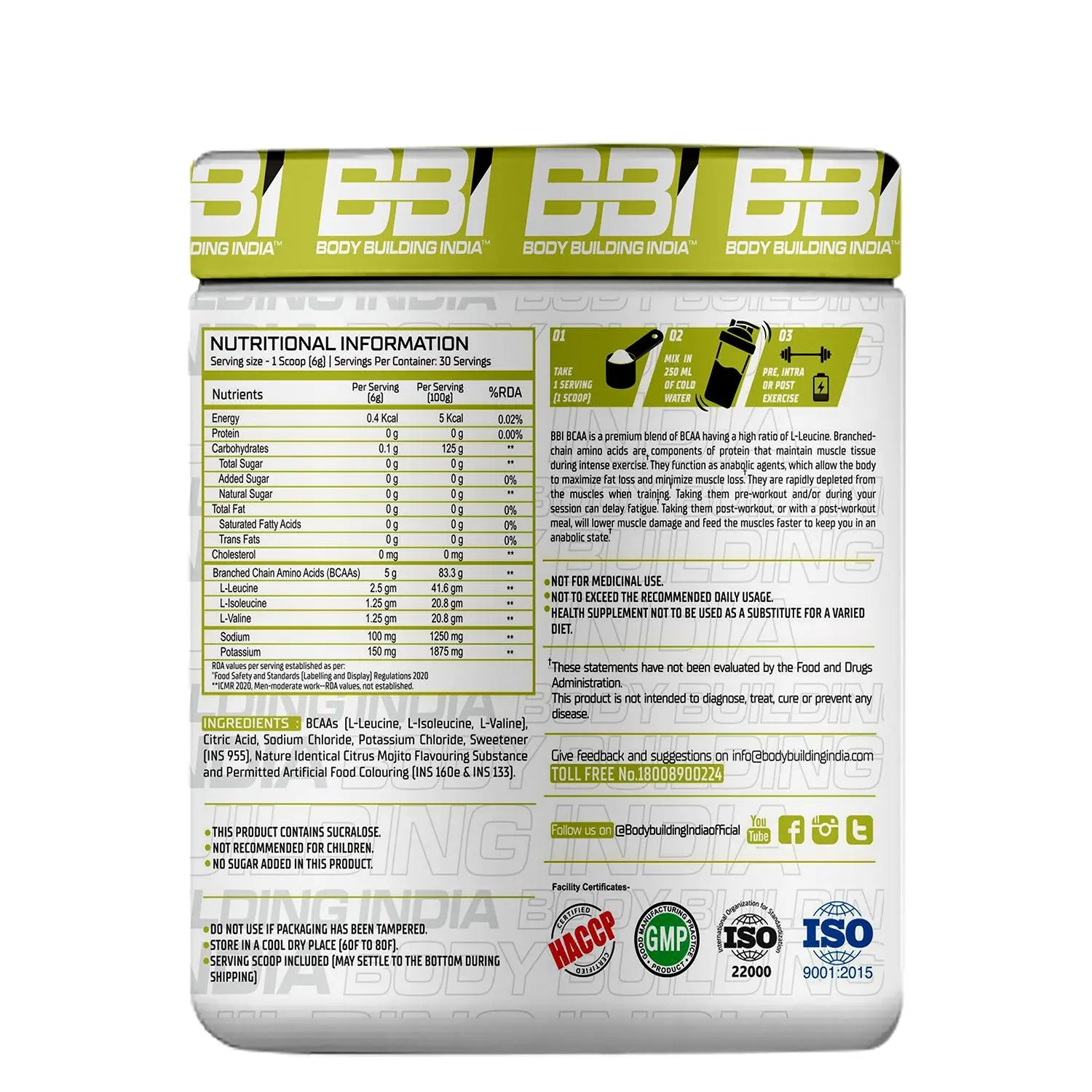 Body Building India BBI BCAA 180g Product vendor