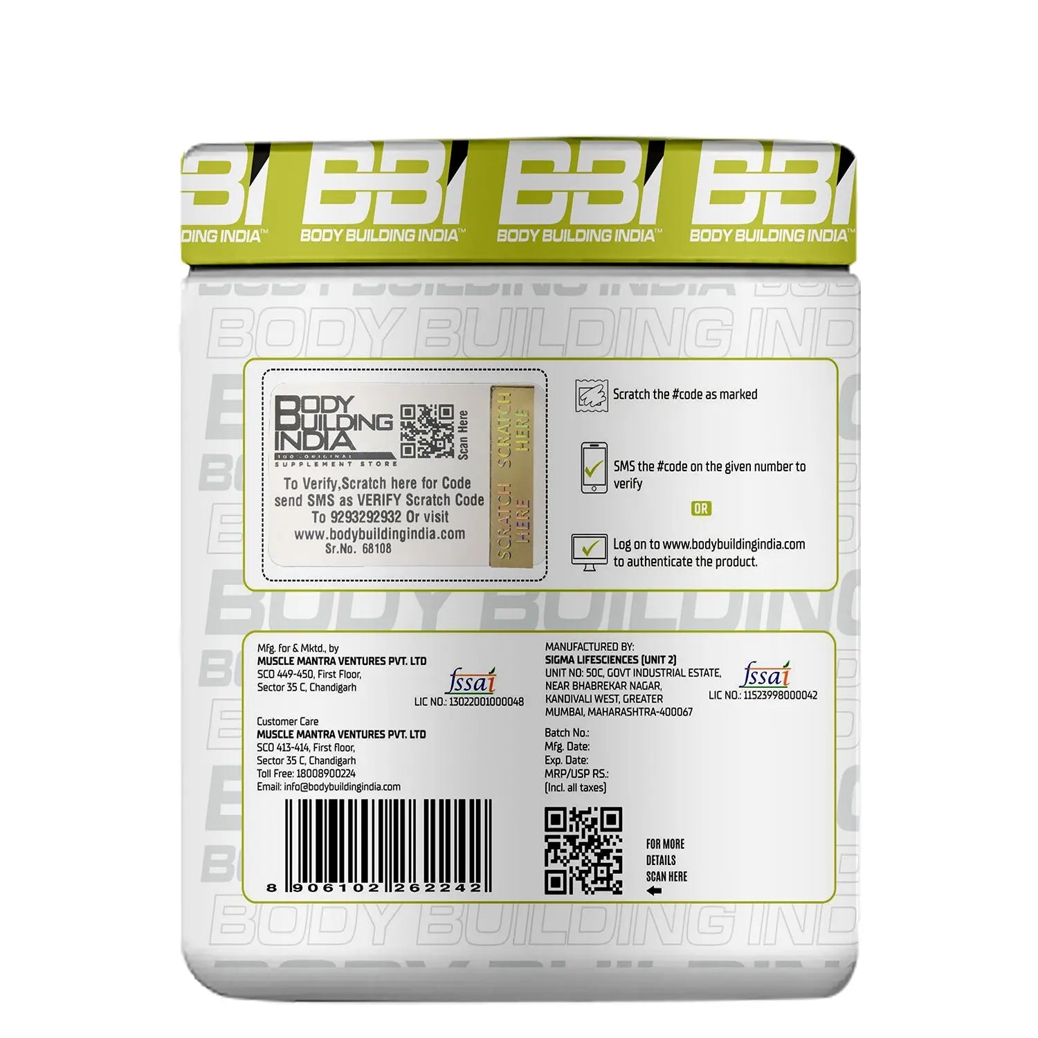 Body Building India BBI BCAA 180g Product vendor