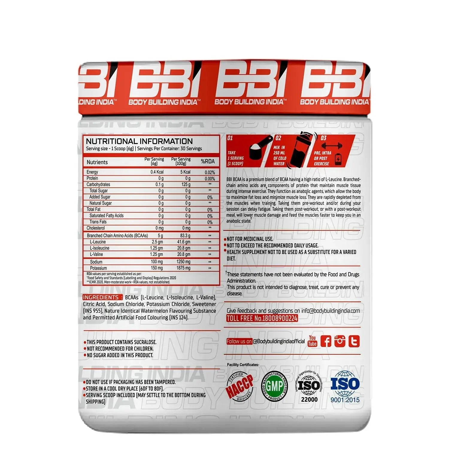 Body Building India BBI BCAA 180g Product vendor
