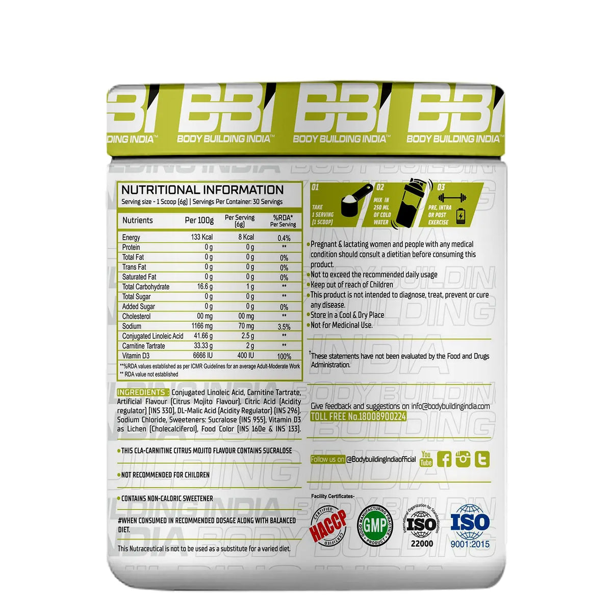Body Building India BBI CLA+Carnitine 180g Product vendor
