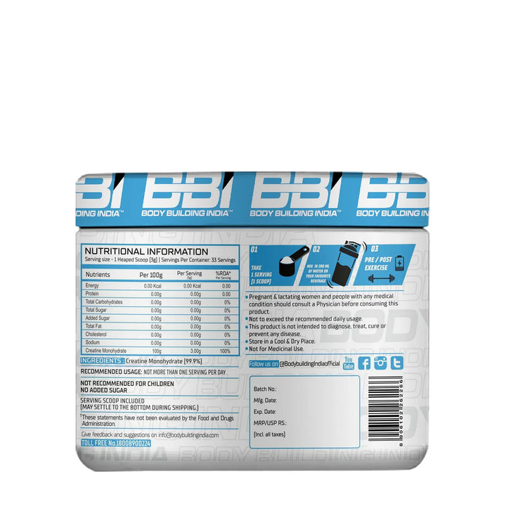 Body Building India BBI Creatine 100g (33 Servings) Product vendor