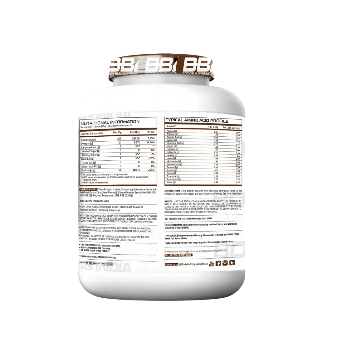 Body Building India BBI ISOLATE Whey Protein Isolate | 24gm Protein Product vendor