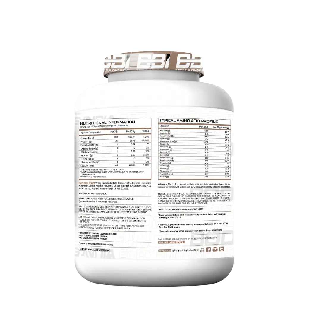 Body Building India BBI ISOLATE Whey Protein Isolate | 24gm Protein Product vendor