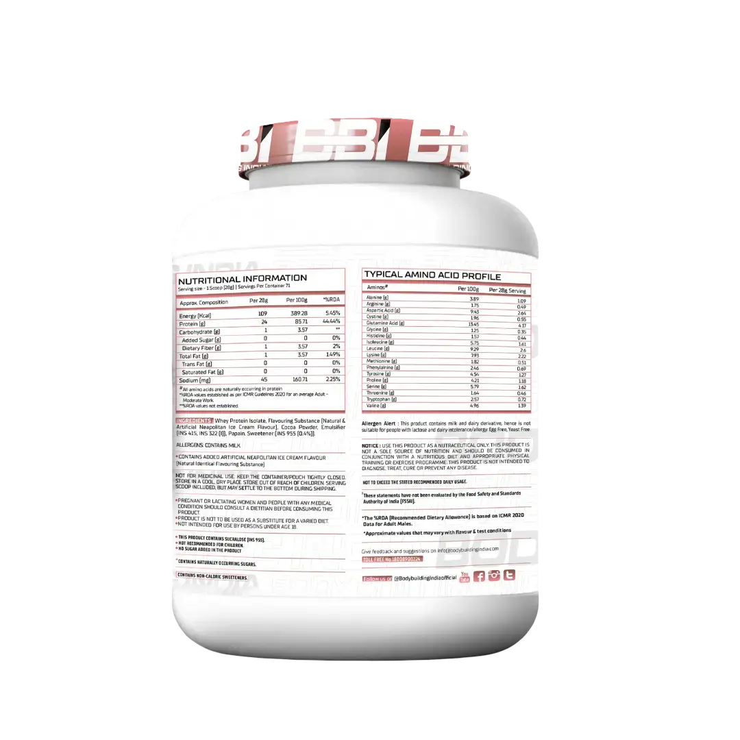 Body Building India BBI ISOLATE Whey Protein Isolate | 24gm Protein Product vendor