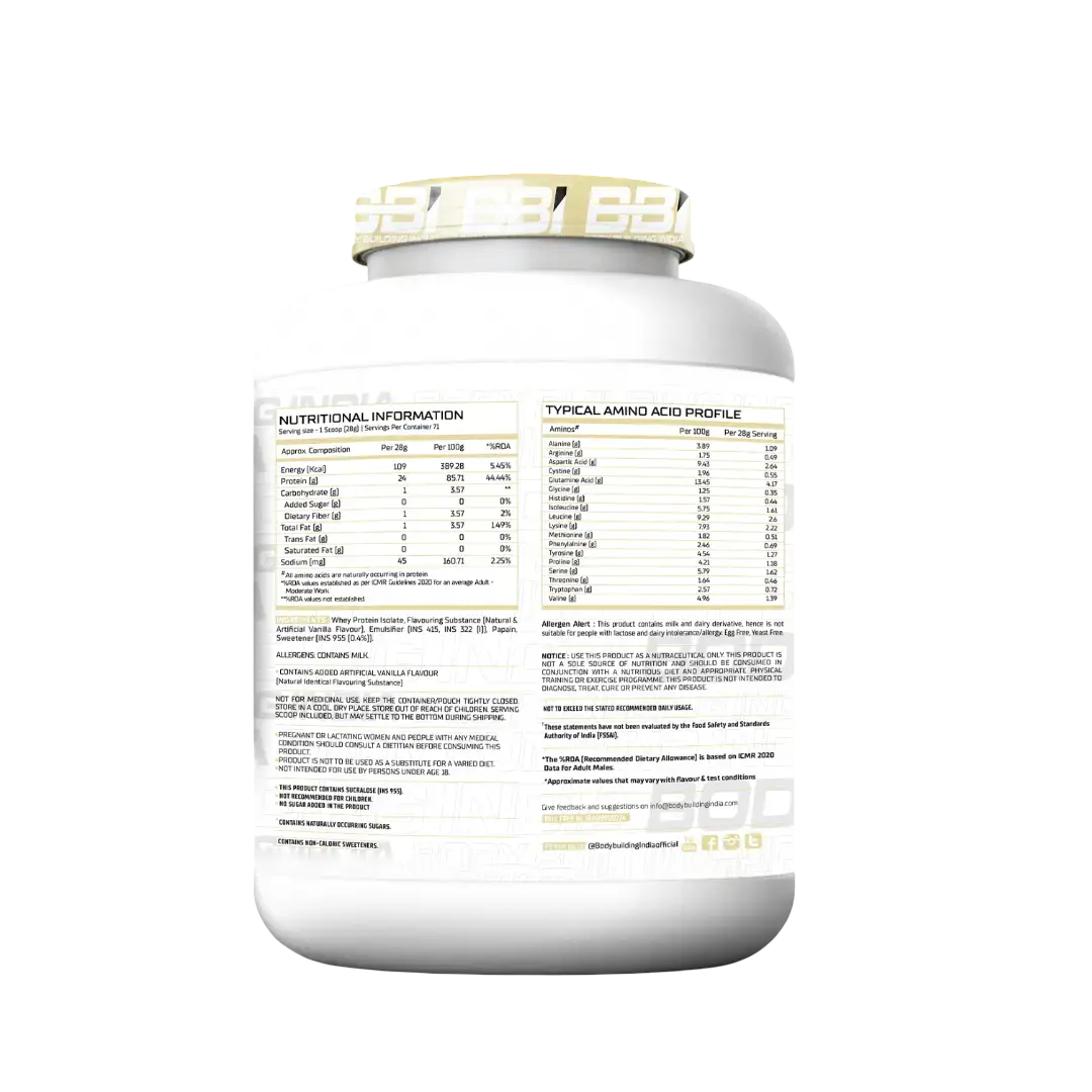 Body Building India BBI ISOLATE Whey Protein Isolate | 24gm Protein Product vendor