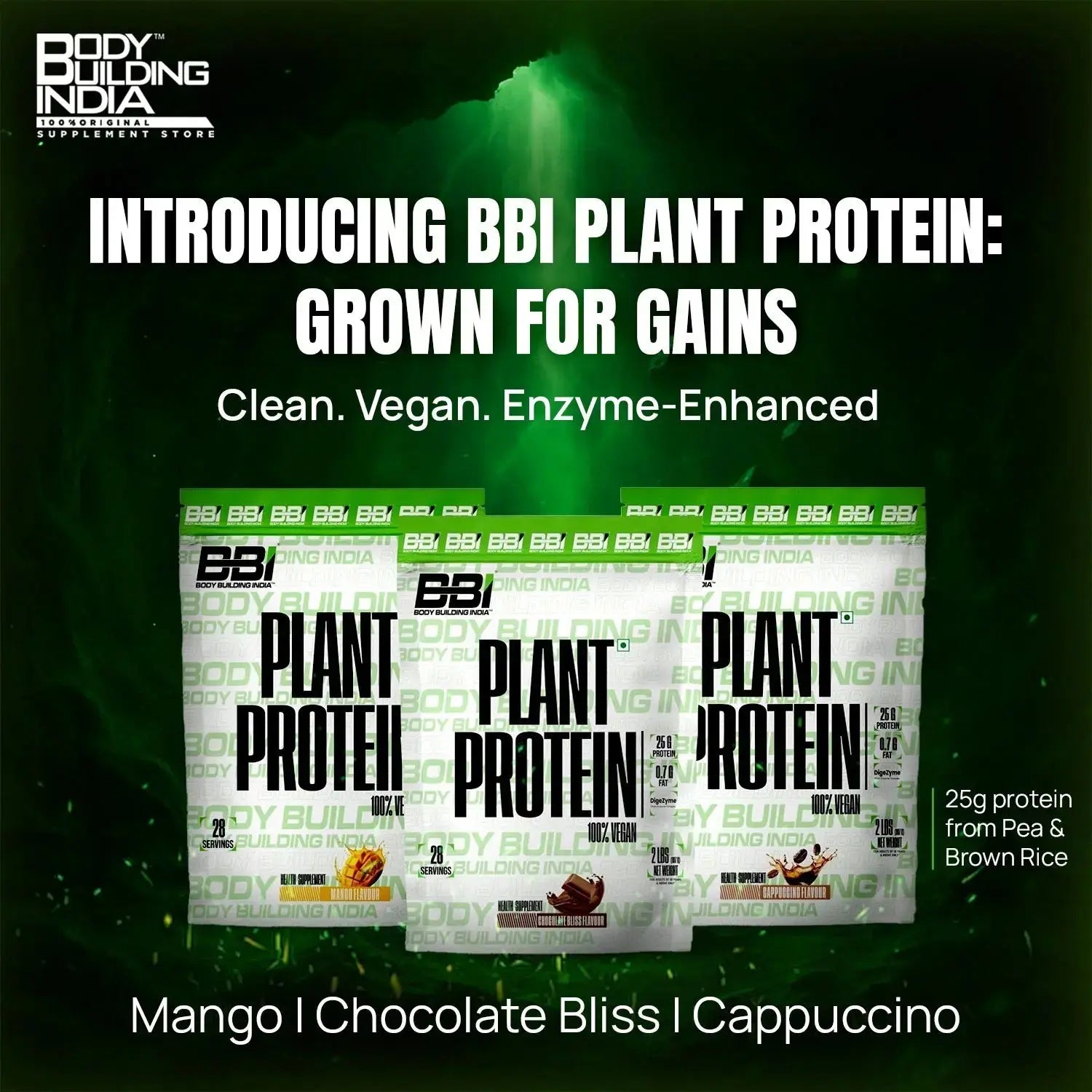 Body Building India BBI Plant Protein | Pea Protein Isolate & Brown Rice Protein | Added Vitamins and Minerals| Added Digizyme digestive enzymes| 2lbs Product vendor