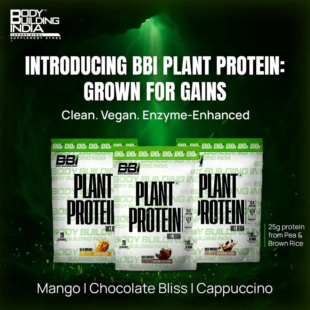 Body Building India BBI Plant Protein | Pea Protein Isolate & Brown Rice Protein | Added Vitamins and Minerals| Added Digizyme digestive enzymes| 2lbs Product vendor