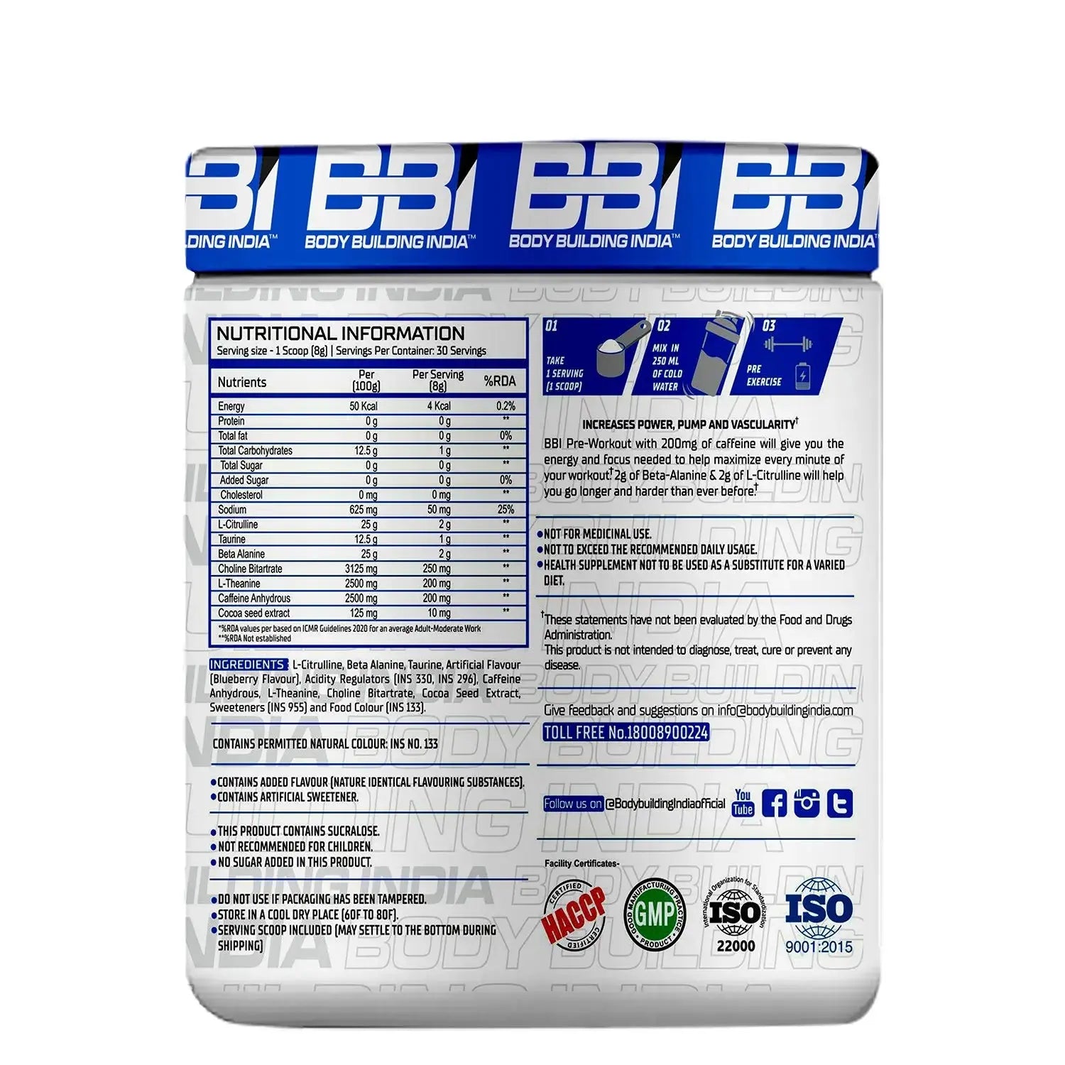 Body Building India BBI Pre-Workout 240g Product vendor
