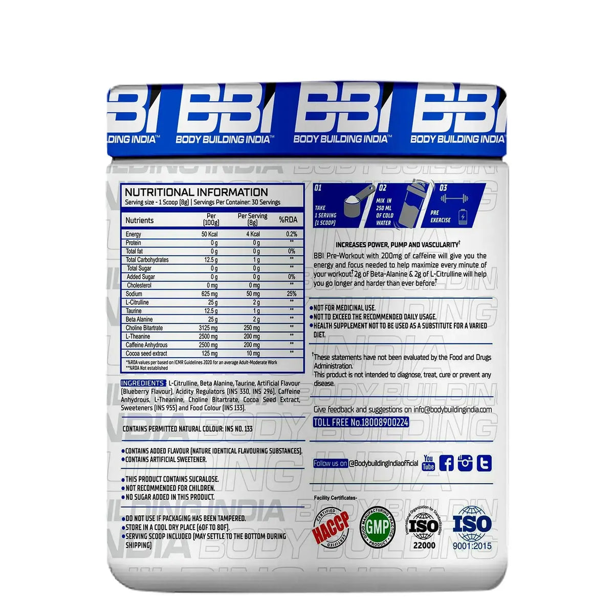 Body Building India BBI Pre-Workout 240g Product vendor