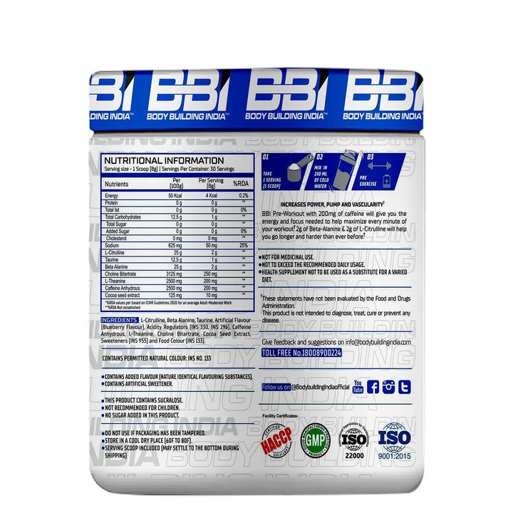 Body Building India BBI Pre-Workout 240g Product vendor