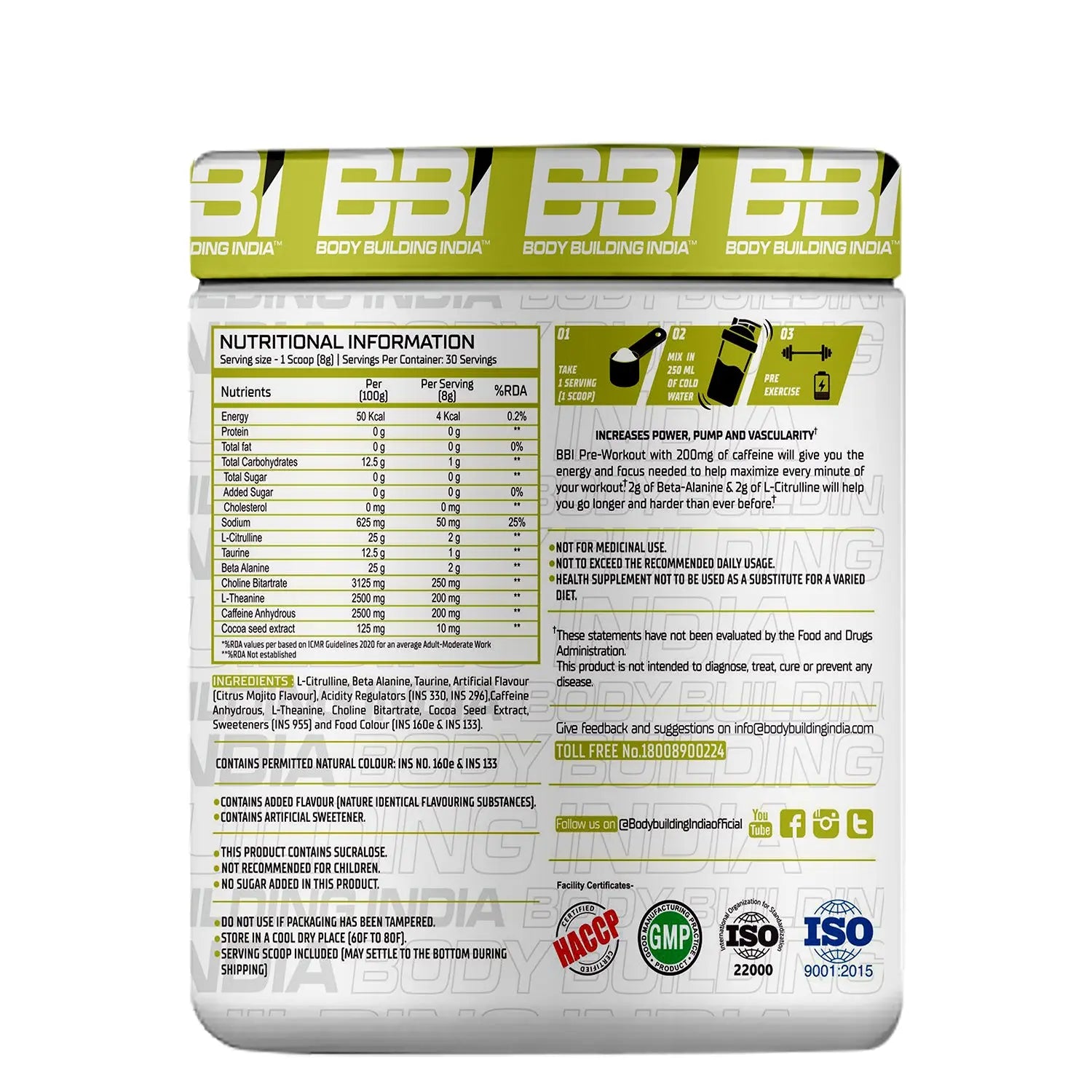 Body Building India BBI Pre-Workout 240g Product vendor