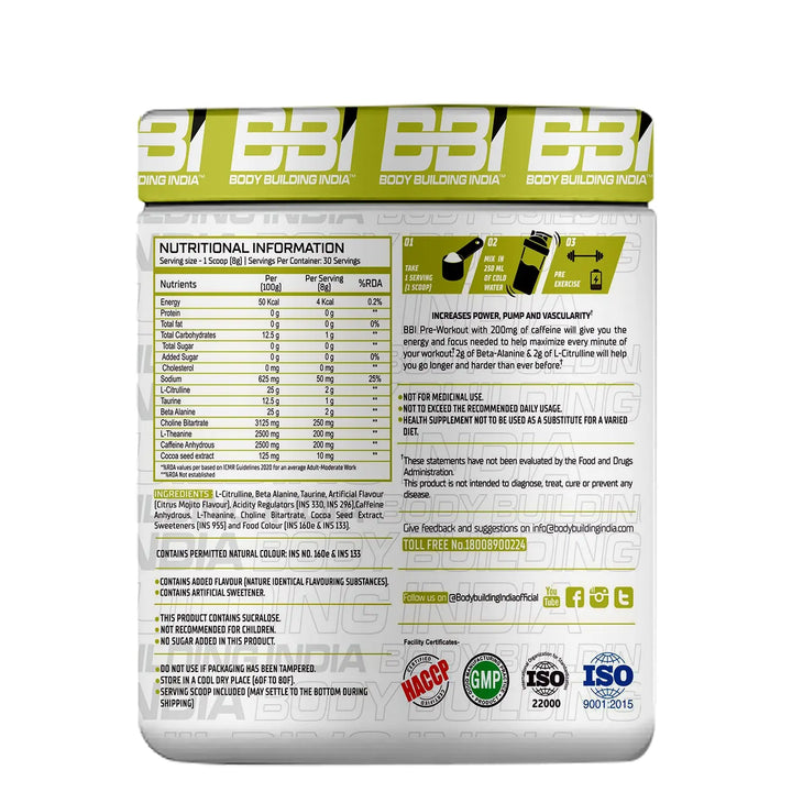 Body Building India BBI Pre-Workout 240g Product vendor