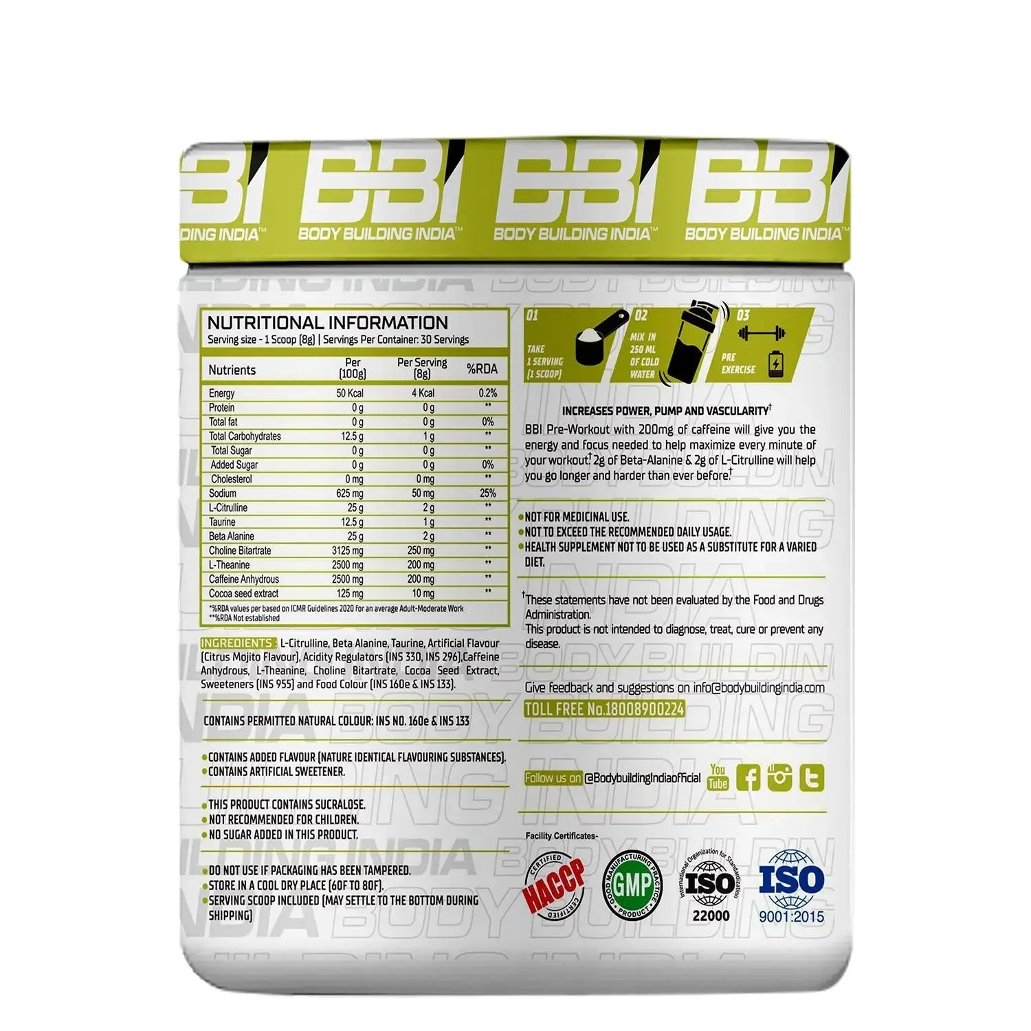 Body Building India BBI Pre-Workout 240g Product vendor