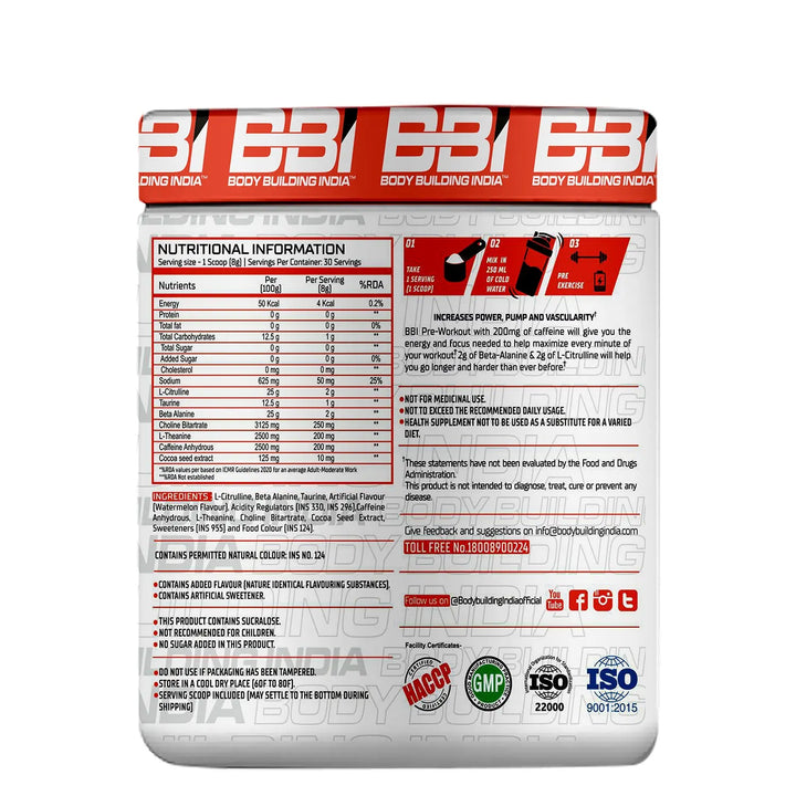Body Building India BBI Pre-Workout 240g Product vendor