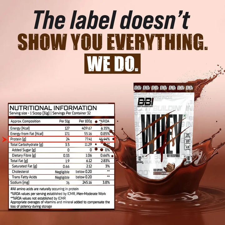 Body Building India BBI Whey Protein Powder | 24gm Protein | Whey Isolate Primary Source Product vendor
