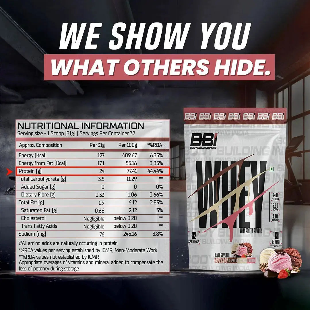Body Building India BBI Whey Protein Powder | 24gm Protein | Whey Isolate Primary Source Product vendor