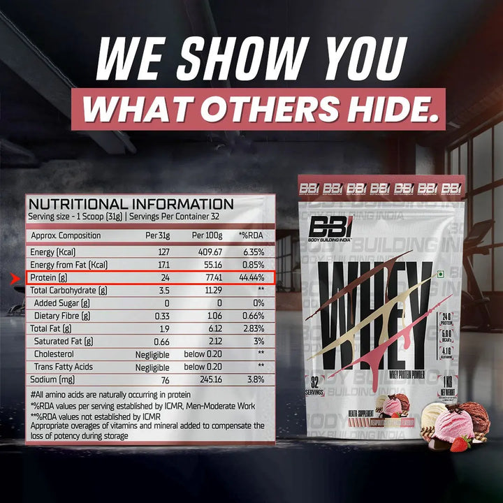 Body Building India BBI Whey Protein Powder | 24gm Protein | Whey Isolate Primary Source Product vendor