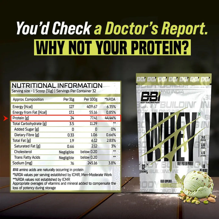 Body Building India BBI Whey Protein Powder | 24gm Protein | Whey Isolate Primary Source Product vendor