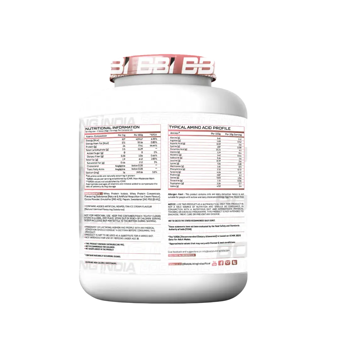 Body Building India BBI Whey Protein Powder | 24gm Protein | Whey Isolate Primary Source Product vendor