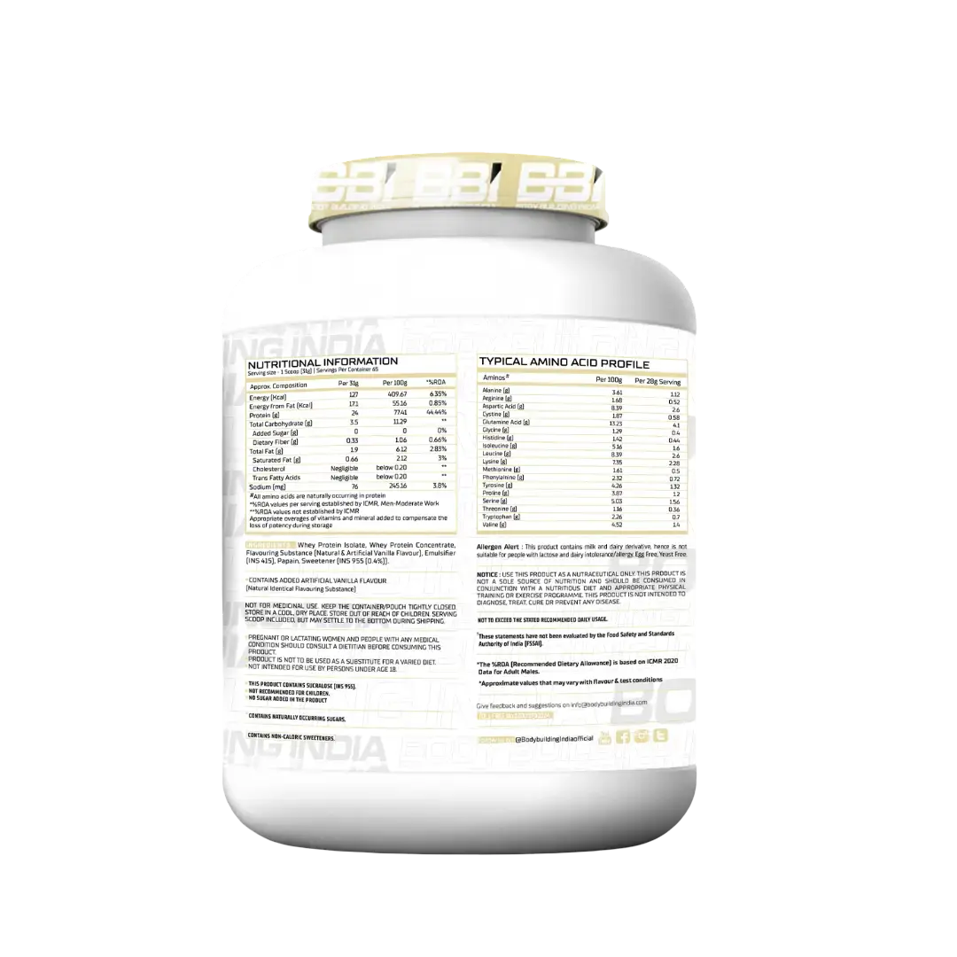 Body Building India BBI Whey Protein Powder | 24gm Protein | Whey Isolate Primary Source Product vendor
