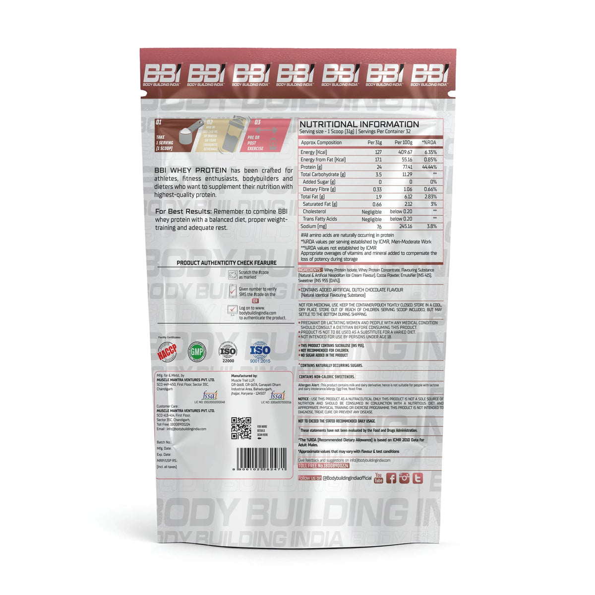 Body Building India BBI Whey Protein Powder | 24gm Protein | Whey Isolate Primary Source Product vendor