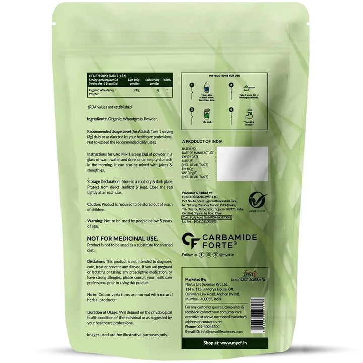 Carbamide Forte 100% Natural Organic Wheatgrass Powder 100g Product vendor
