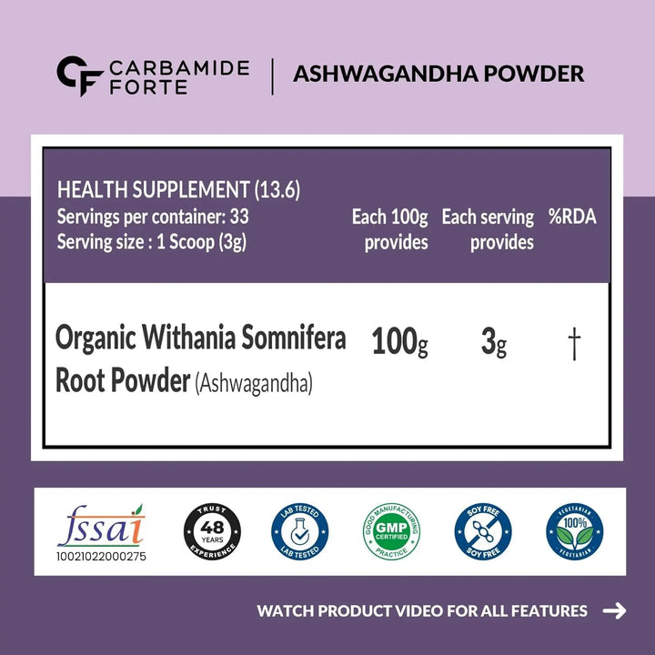 Carbamide Forte 100% Organic Ashwagandha Powder Product vendor