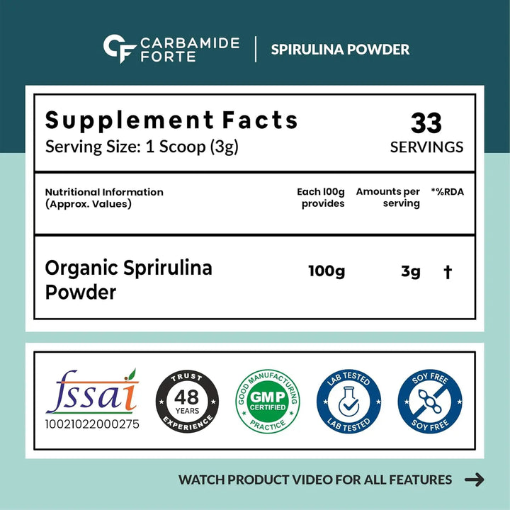 Carbamide Forte 100% Organic Spirulina Powder - 100g Product vendor