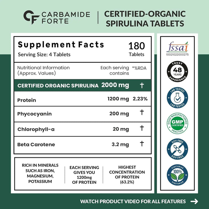 Carbamide Forte 100% Organic Spirulina Tablets 2000 mg | 180 Tablets Product vendor