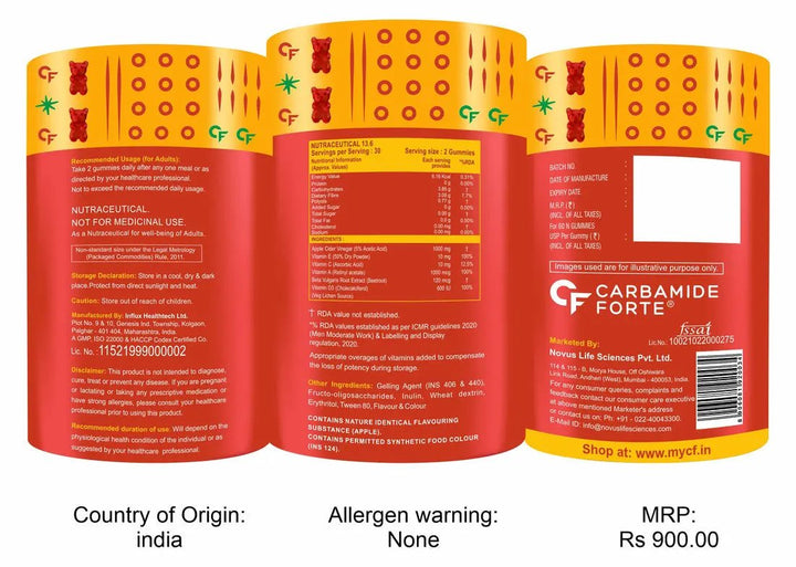 Carbamide Forte Apple Cider Vinegar Gummies | 60 Vegan Gummies Product vendor