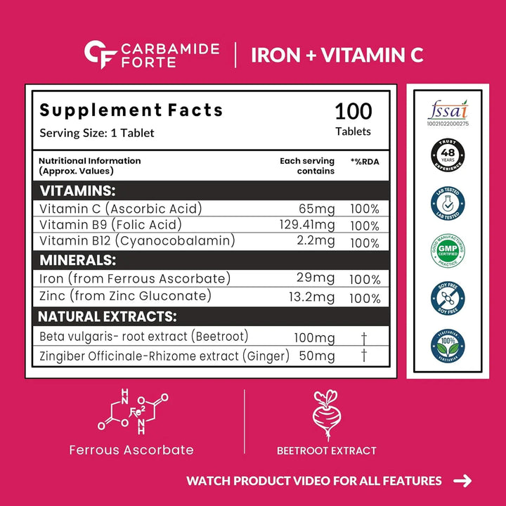 Carbamide Forte Iron + Vitamin C (100 Tablets) Product vendor