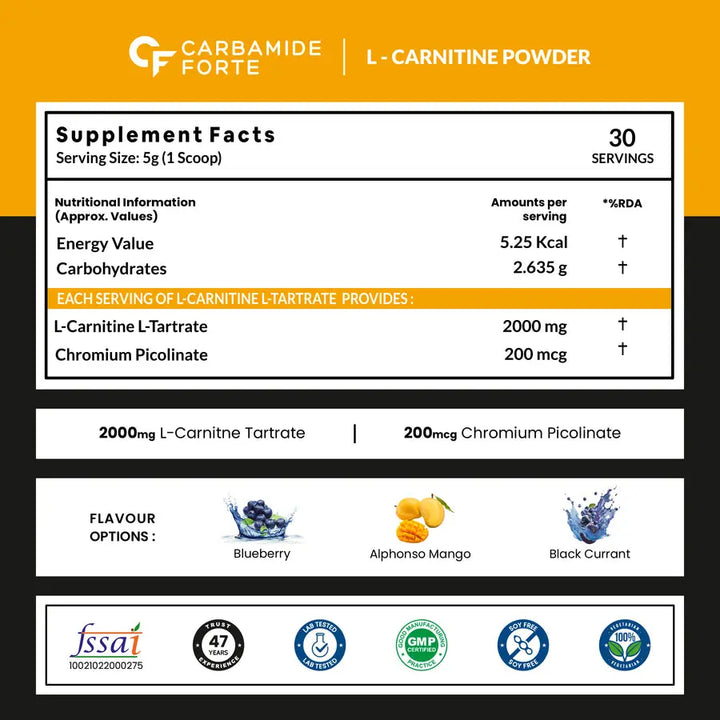 Carbamide Forte L Carnitine Powder for Men & Women | L-Carnitine L Tartrate 2000mg Product vendor
