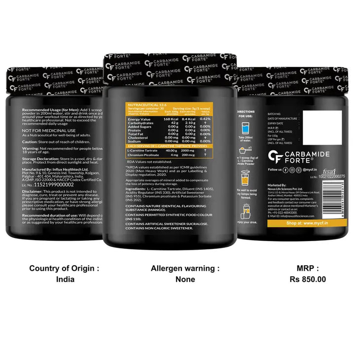 Carbamide Forte L Carnitine Powder for Men & Women | L-Carnitine L Tartrate 2000mg Product vendor