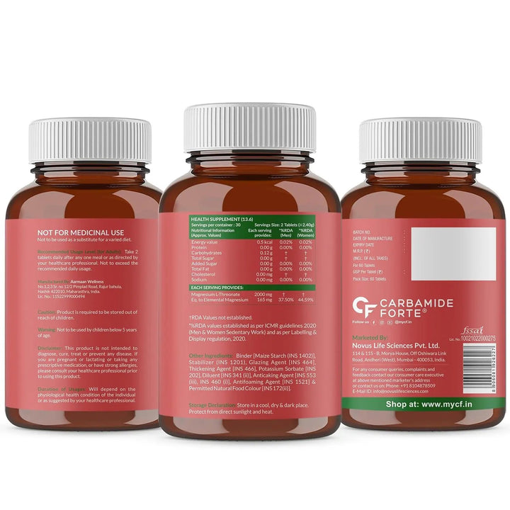 Carbamide Forte Magnesium L-Threonate 2000mg Per Serving | 60 Veg Tablets Product vendor