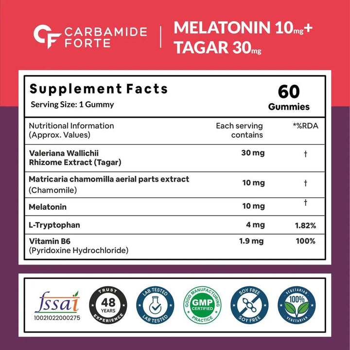 Carbamide Forte Melatonin 10 mg + Tagar 30mg Gummies | 60 Gummie Product vendor