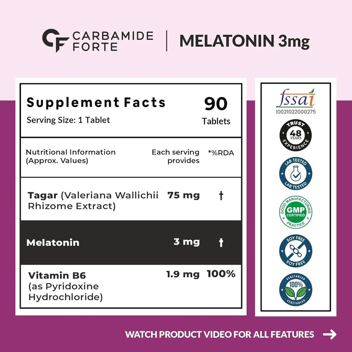 Carbamide Forte Melatonin 3mg with Tagara 75mg Sleeping Aid Pills – 90 Tablets Product vendor
