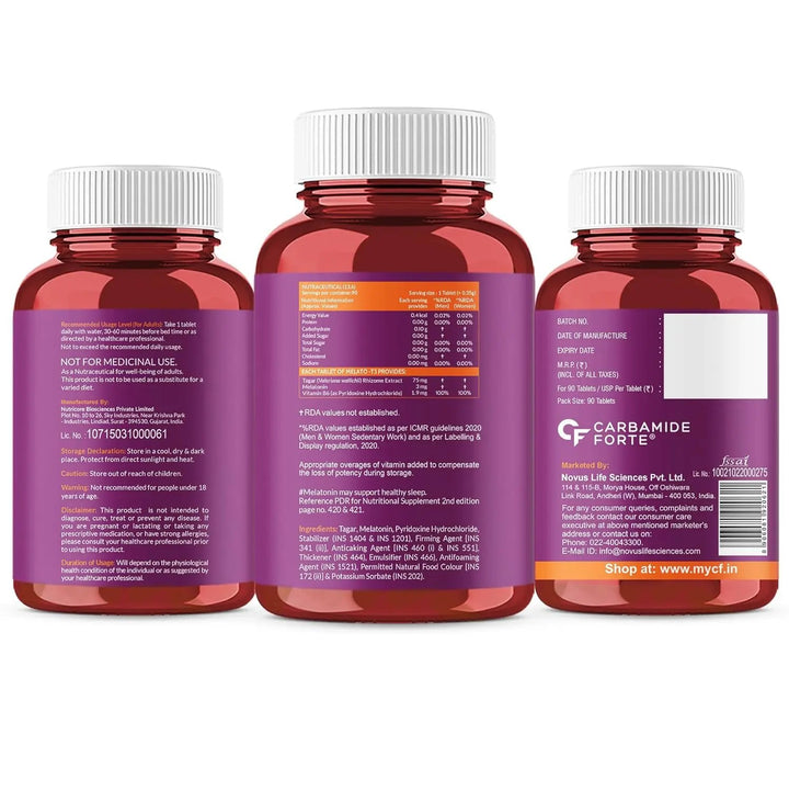 Carbamide Forte Melatonin 3mg with Tagara 75mg Sleeping Aid Pills – 90 Tablets Product vendor