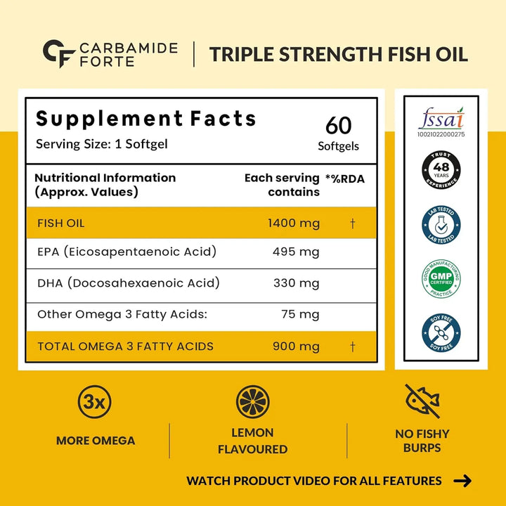 Carbamide Forte Triple Strength Fish Oil 1400mg with Omega 3 | 60  Softgels Product vendor